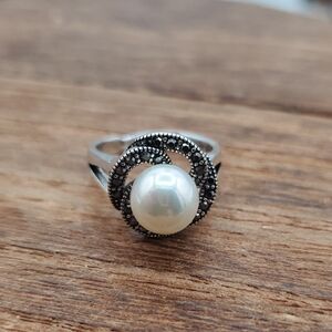 Sp 925 Pearl Bauble Halo Ring - White Pearl Adjustable Band R819